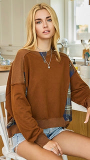 Plaid Accent Mineral Wash Sweatshirt
