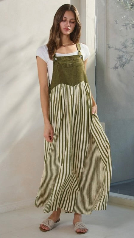 Stripe + Solid Denim Overall Dress