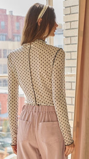 Polka Dot Mesh Long Slv Top