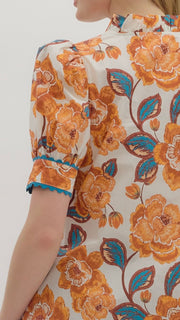 Floral Ruffle V-Neck Puff Shoulder Top