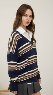 Slouch Striped V-Neck Sweater