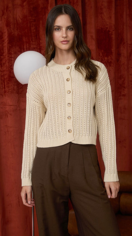 Round Neck Cable Knit Cardigan