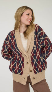 Argyle Shawl Collar Cardigan Sweater