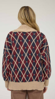 Argyle Shawl Collar Cardigan Sweater