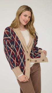 Argyle Shawl Collar Cardigan Sweater