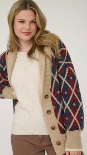 Argyle Shawl Collar Cardigan Sweater