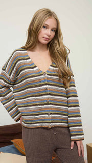 V-Neck Multi-Color Stripe Cardigan