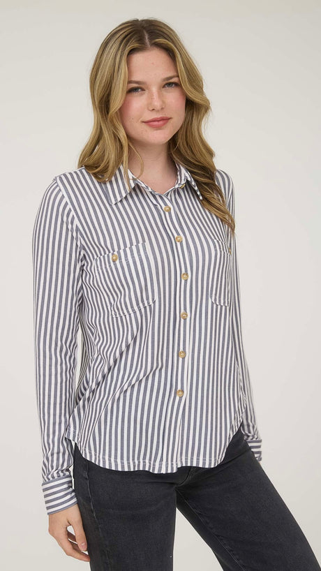 Stripe Knit Button Down Top