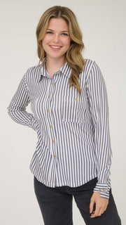Stripe Knit Button Down Top