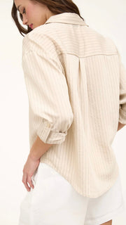 Pinstripe Roll Tab Sleeve Top