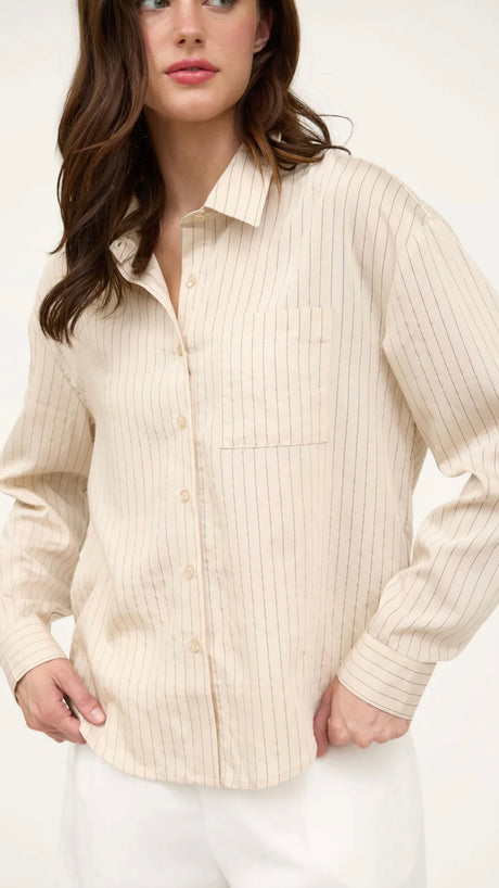 Pinstripe Roll Tab Sleeve Top