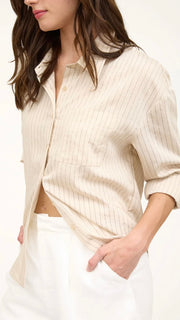Pinstripe Roll Tab Sleeve Top