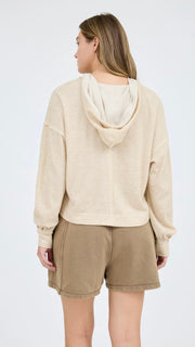 Washed Split Neck Hooded Sweatshirt