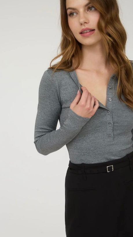 Rib Knit Long Sleeve Henley Top