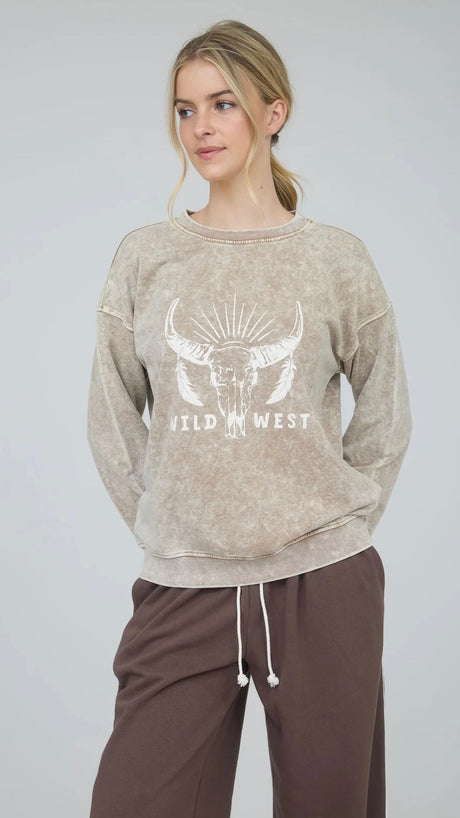 Wild West Cowl Skull Mineral Sweatshirt