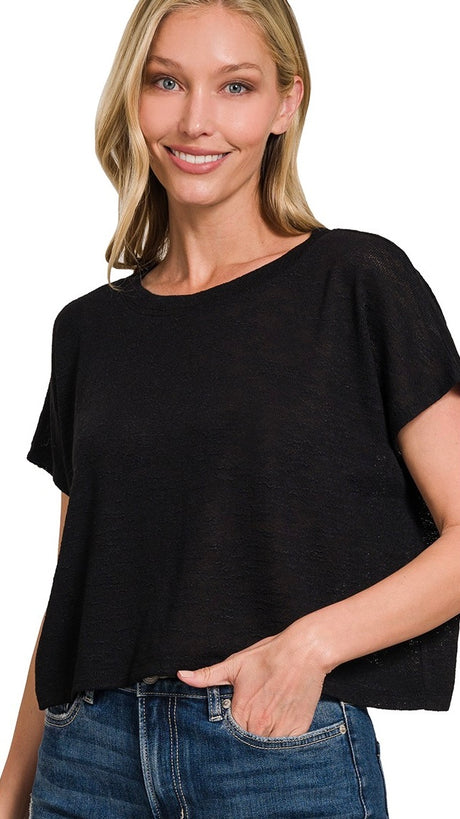 Round Neck Hacci Knit Top