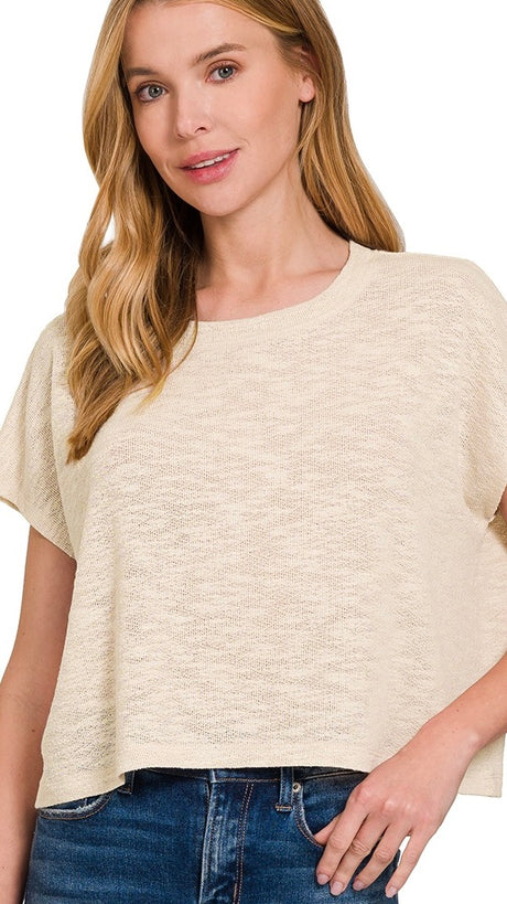 Round Neck Hacci Knit Top