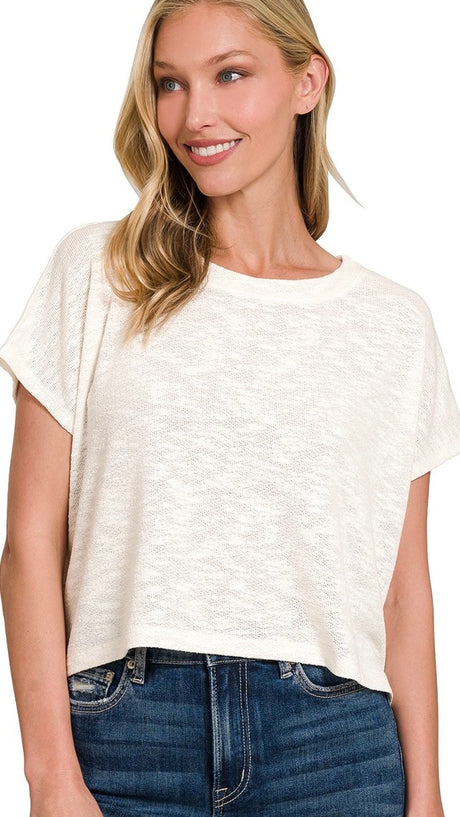Round Neck Hacci Knit Top
