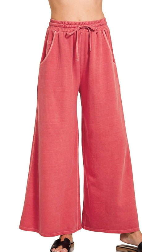 Washed French Terry Wide Leg Pants 5