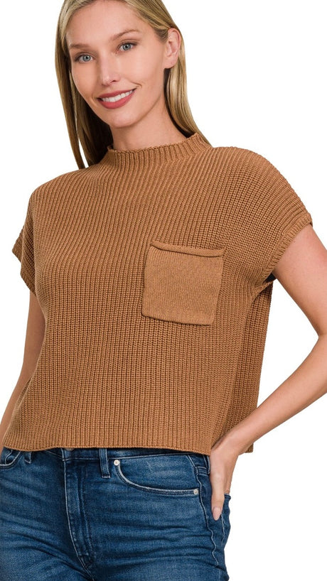 Patch Pocket Mock Neck Sweater