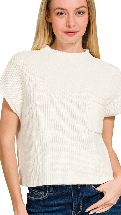 Patch Pocket Mock Neck Sweater