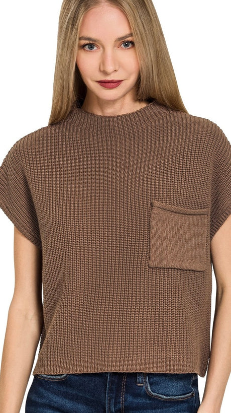 Patch Pocket Mock Neck Sweater