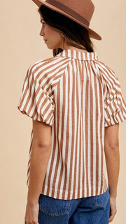 Stripe Puff Sleeve Henley Top