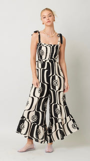 Geo Print Ruffle Hem Wide Leg Jumpsuit
