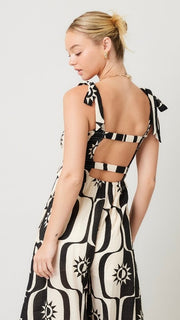 Geo Print Ruffle Hem Wide Leg Jumpsuit