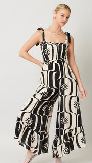 Geo Print Ruffle Hem Wide Leg Jumpsuit