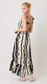 Geo Print Ruffle Hem Wide Leg Jumpsuit