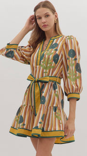 Floral+Stripe 3/4 Slv Dress