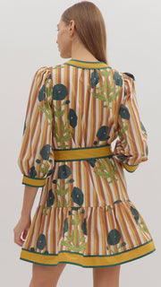 Floral+Stripe 3/4 Slv Dress