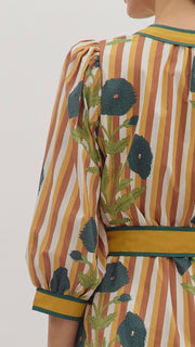 Floral+Stripe 3/4 Slv Dress