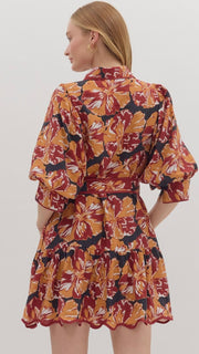 Jumbo Floral Puff Sleeve Dress