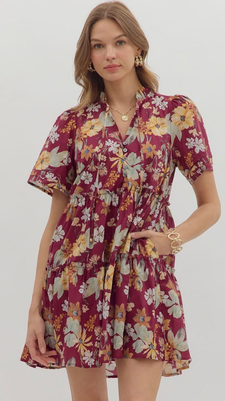 Ruffle Trim S/Slv Floral Dress