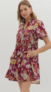 Ruffle Trim S/Slv Floral Dress