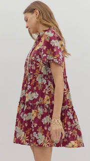 Ruffle Trim S/Slv Floral Dress