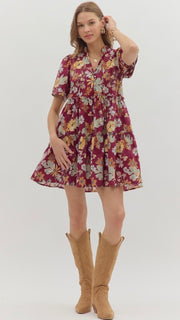 Ruffle Trim S/Slv Floral Dress