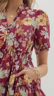 Ruffle Trim S/Slv Floral Dress