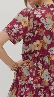 Ruffle Trim S/Slv Floral Dress