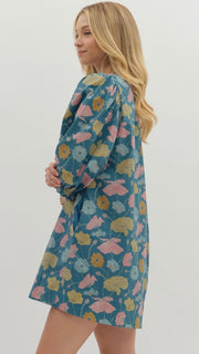 Floral Pleat+Button Babydoll Dress