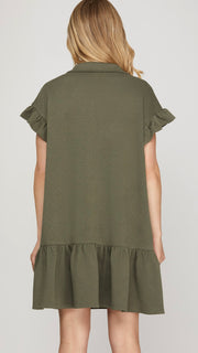 Textured Knit Ruffle Trim Dress
