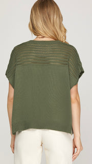 Dolman Pointelle Yoke Sweater