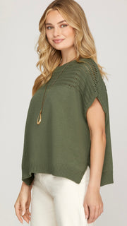 Dolman Pointelle Yoke Sweater
