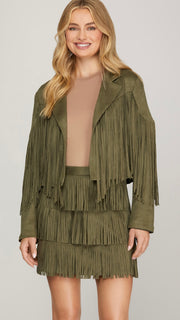 Faux Suede Fringe Mini Skirt