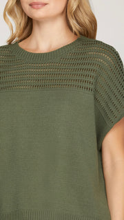 Dolman Pointelle Yoke Sweater