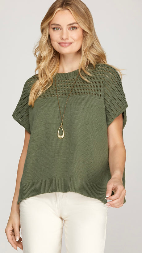 Dolman Pointelle Yoke Sweater