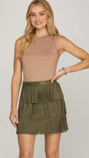 Faux Suede Fringe Mini Skirt