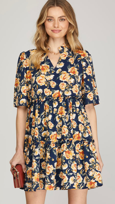 Floral Ruffle Tiered S/S Dress